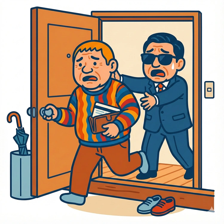 外のATMへ行こうとする男性を引き止める